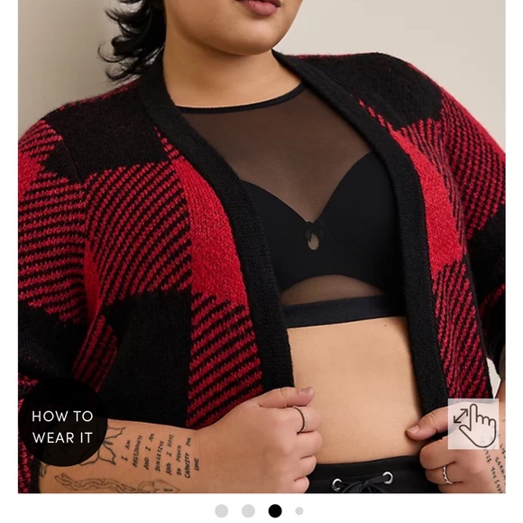 Torrid duster cardigan buffalo red and black plaid sweater 2X - Picture 3 of 5